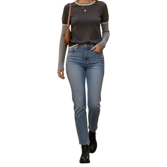 💯 Cashmere Gray Cashmere Short Sleeve Sweater White Piping S - Picture 6 of 6